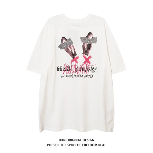 UxnStudio Original Tide Brand Street Trend Trend Two -Dimensional Retro Short Pomelo T