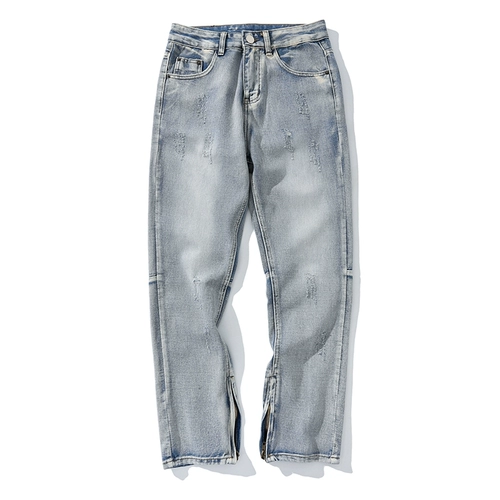 Трендовые хлопковые синие штаны с молнией, джинсы