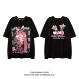 UxnStudio Original Tide Brand Street Trend Trend Two -Dimensional Retro Short Pomelo T