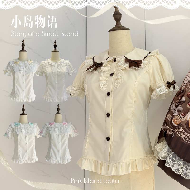 [Island Story] Pink Island Original Shirt Cute and Sweet Short Sleeve Bowknot Summer Lolita Innerwear