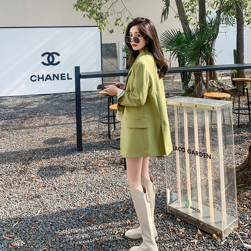 2022 Spring Autumn New Bull Oil Fruits Green Suit Jacket Woman Superior Feel Fried Street Korean Version Loose Casual West Suit Blouse