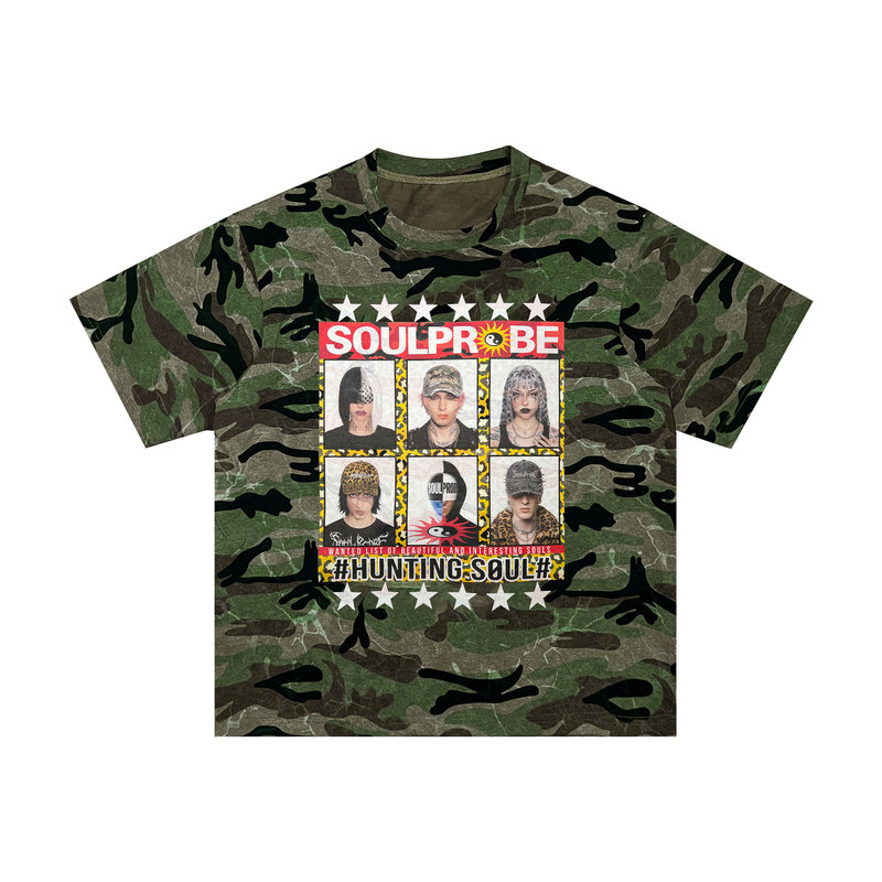 Soulprobe Slogan Character Print American Street Style Short Cropped Vintage Camouflage Short-Sleeve T-Shirt for Men and Women Soulprobe Slogan Character Print American Street Style Short Cropped Vintage Camouflage Short-Sleeve T-Shirt for Men and Women