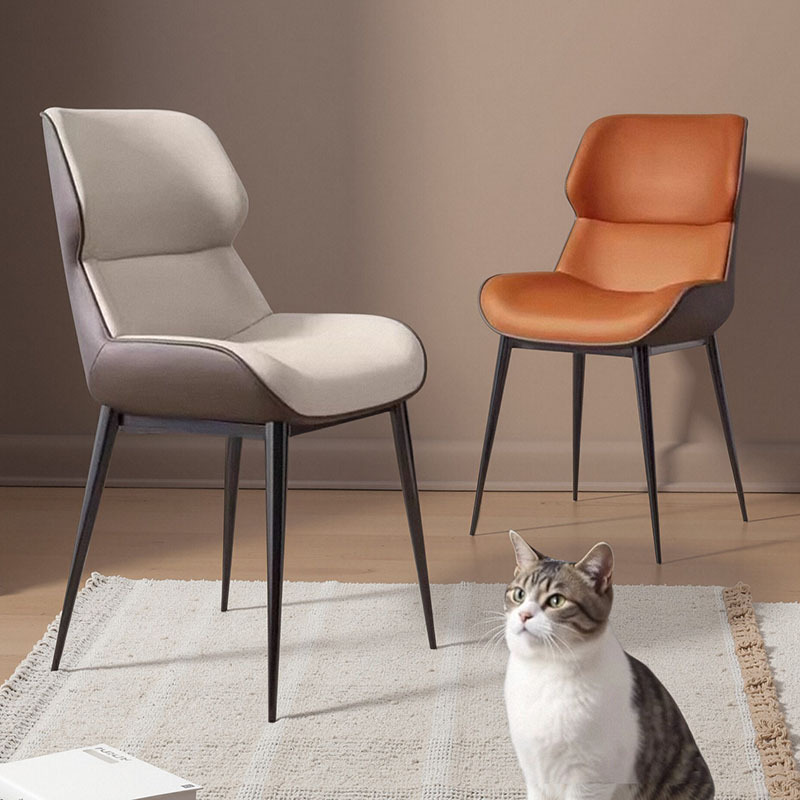 Genuine Leather Backrest Chair, Italian Minimalist Light Luxury Dining Chair, Scratch-Resistant Leather, Simple Modern Home Use, New Model Meeting Chair