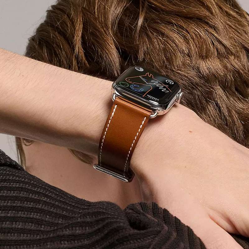 Suitable for Apple Watch Watch Strap Hermes Iwatch8 9 S10 Ultra2 Leather Strap