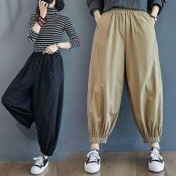 200 pounds plus size women's pants for autumn fat girls slimming high-waisted casual overalls for female students with leg-tie harem pants