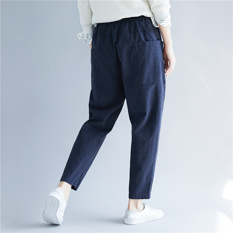 Quần áo thu đông nữ 2018 mới văn học cỡ lớn retro sandal dày quần là quần thun cà vạt hoang dã mỏng quần suông ống rộng nữ