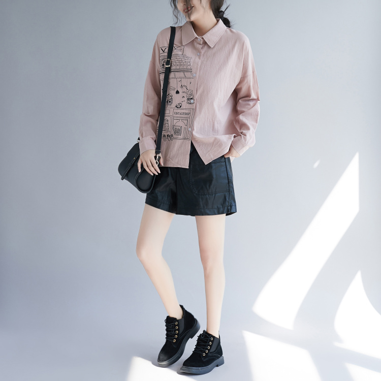 Fat MM mùa thu 2018 mới giảm tuổi in áo sơ mi nữ dài tay mỏng có size lớn chạm đáy áo sơ mi Hàn Quốc hàng đầu. sơ mi nữ họa tiết dài tay