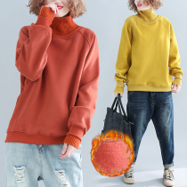 Large size womens autumn and winter loose fat mm Joker top plus velvet padded knit stitching fake two-piece sweater tide