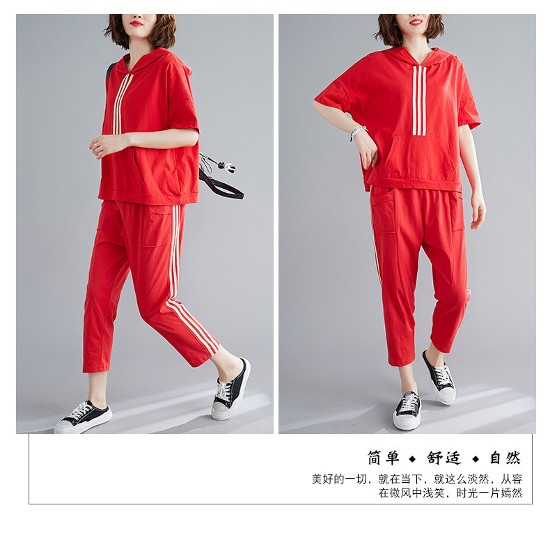 Спортивный костюм для отдыха, комплект, футболка, штаны, большой размер, в западном стиле для девушки 