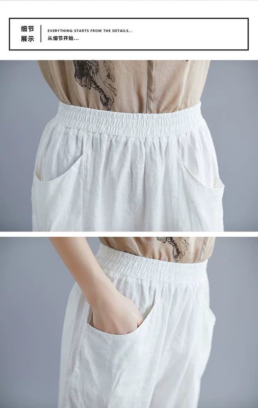 Mùa hè 2019 mới quần rộng size cotton rộng và vải lanh chín quần thường có dây thun co giãn hoang dã là quần harem mỏng nữ - Quần Harem