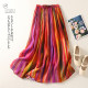 Summer retro versatile double-layer ramie skirt makes you look slim and versatile elastic waist rainbow striped A-line long skirt