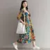 2017 mùa hè mới phong cách quốc gia kích thước lớn của phụ nữ retro văn học áo choàng dài váy cotton in lỏng và váy lanh váy dài tay thu đông Váy dài