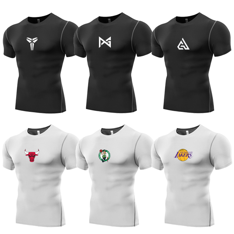 Fitness Jersey Man Short Sleeve Speed Dry Elastic Movement Tight Fit Sweatshirt Basketball Bottom-running Football Training Fitness Suit