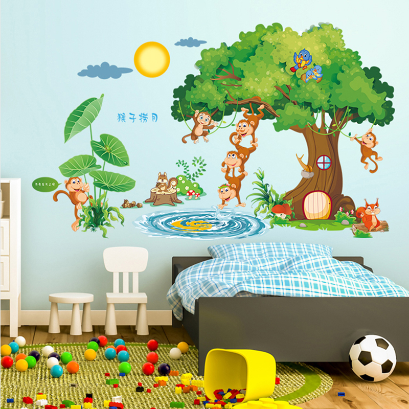 Usd 8 59 Large Wall Stickers Children S Room Cute Cartoon Large Wall Stickers Children S Room Cute Cartoon Baby Kindergarten Clroom Layout Monkey Green