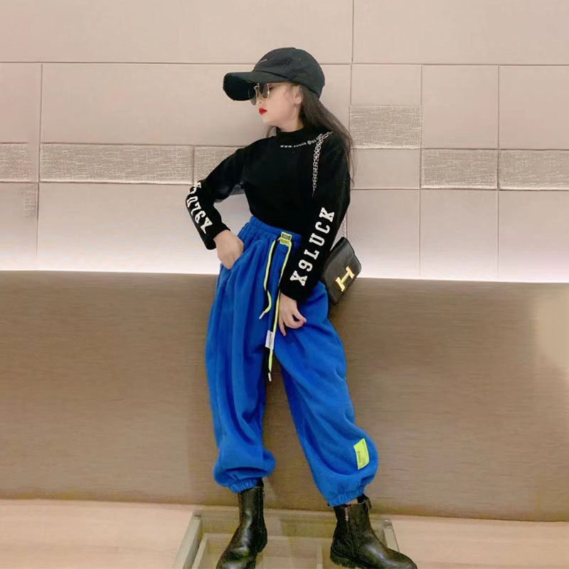 2021 autumn and winter new warm pants boys and girls can be worn outside plus velvet casual all-match polar fleece middle children's trousers trend