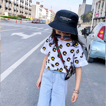 Boys and girls daisy short sleeves T-shirt 2020 spring wear in the big kids fashion versatile children print top loose fit