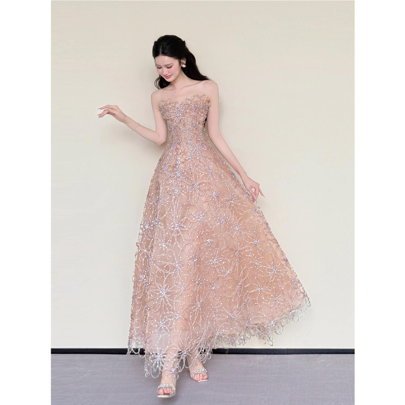 Strapless Evening Dress for Women, High-End Style, Suitable for Students, Art Exams, Coming-Of-Age Ceremonies, Hostess, Stunning and Elegant, Engagement Dress, Morning Gown