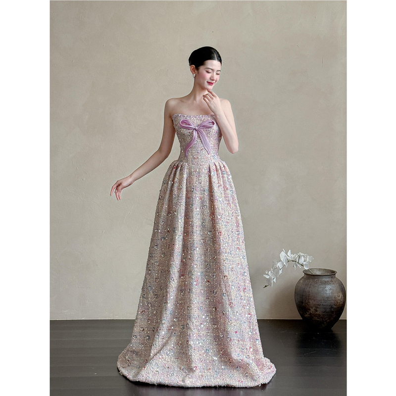 Strapless Evening Dress, High-End Light Luxury, Niche, Elaborate Craftsmanship, Elegant, Suitable for Hostess, Student, Engagement Ceremony, Robe, Stunning