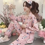 Bộ đồ ngủ kimono Nhật Bản nữ mùa thu đông cotton dài tay ngọt ngào dễ thương mùa xuân và mùa thu nhà dịch vụ phù hợp với kích thước lớn có thể mặc đồ bộ ống suông