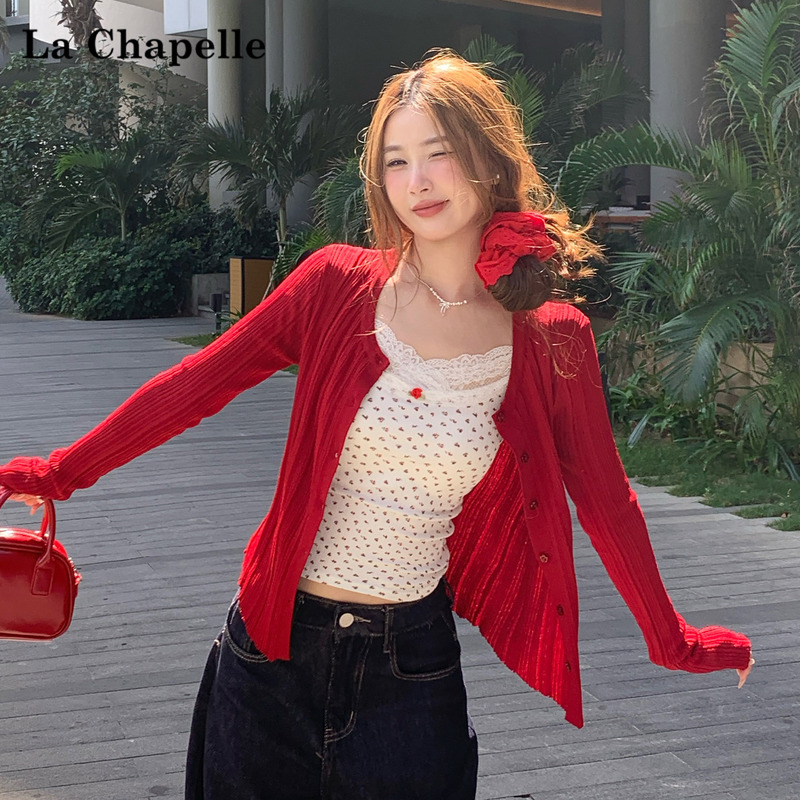 La Chapelle's Trendy and Beautiful Thin Outerwear for Women, 2026 New Early Spring Tops, Red Sweater Outerwear