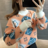 Демисезонный модный трикотажный свитер, высокий воротник, свободный крой, в западном стиле, увеличенная толщина