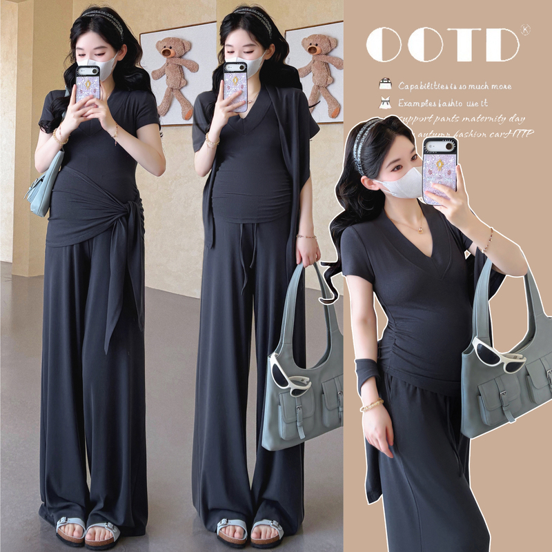 Maternity Wear Summer Set 2026 New Style Top with a High-End Feel, Casual Long Pants, Stylish Outfit for Pregnancy, Complete Set