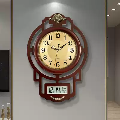 New Chinese wall clock living room home fashion Chinese style perpetual calendar light luxury atmospheric clock strap calendar quartz clock