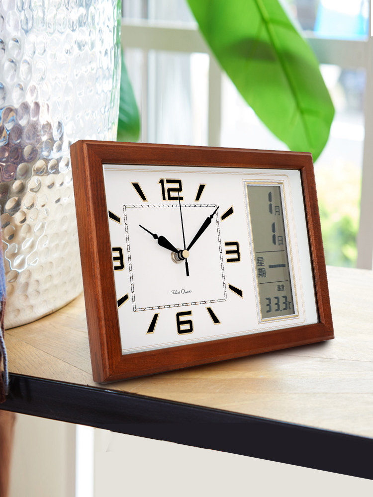 (Seat-mounted dual-use)Solid wood table clock table clock living room desktop decoration clock table ornaments European perpetual calendar hanging watch