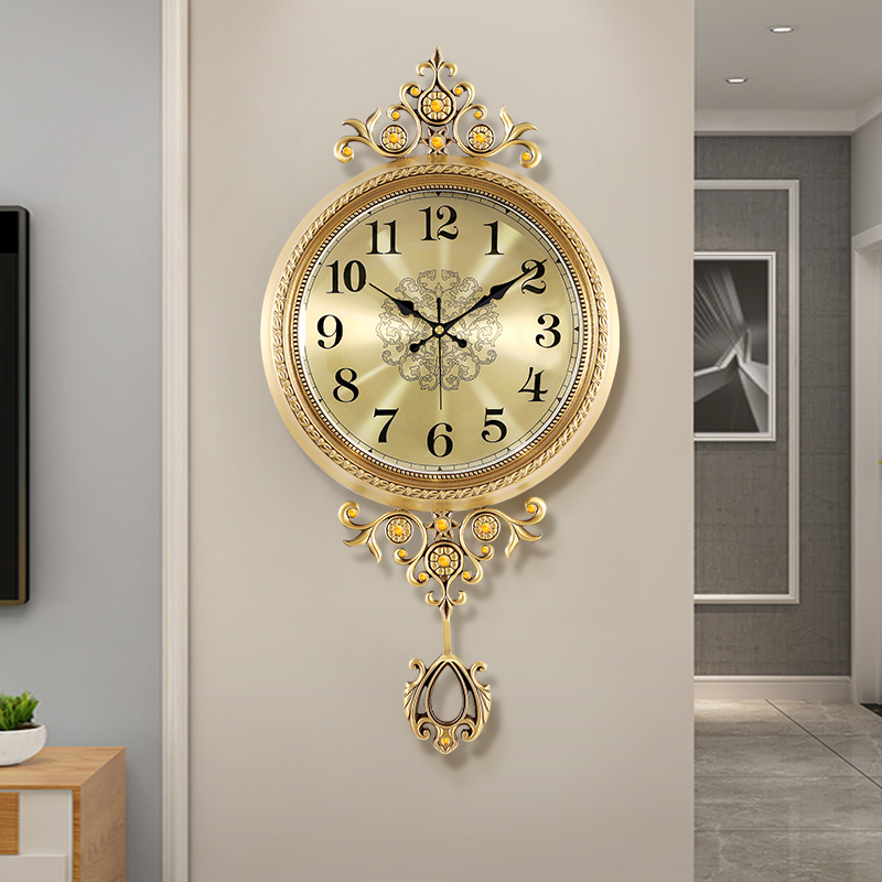 European-style pure copper wall clock living room home fashion atmospheric clock hanging wall light luxury modern wall watch luxury simple clock