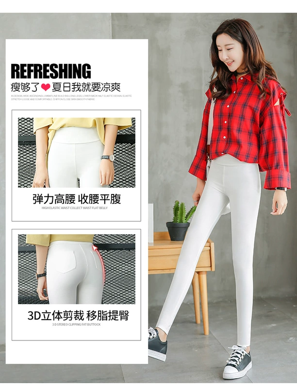 Quần legging nam cực mỏng dành cho nữ mùa xuân đen và hè mới phiên bản Hàn Quốc của quần thun 9 điểm co giãn - Khởi động cắt
