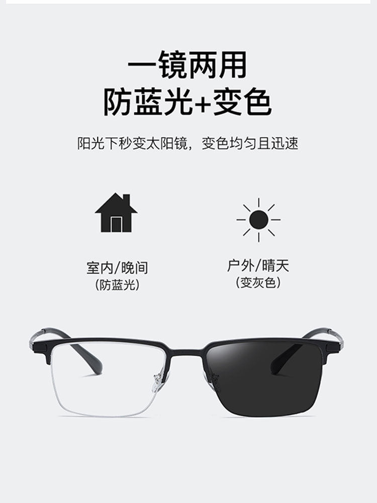 Half-Frame Glasses for Men, Anti-Blue Light Radiation, Can Be Fitted with Prescription Lenses, Ultra-Light Plain Glasses Frame for Women, Finished Product for Nearsighted Eyes