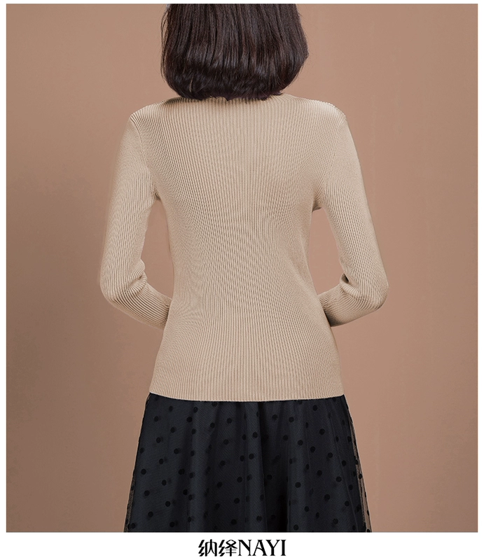 Áo len Na Yi 2020 mới nửa mùa thu cao cổ thời trang đơn giản dệt kim đáy đáy áo dài tay áo mỏng - Áo len cổ chữ V