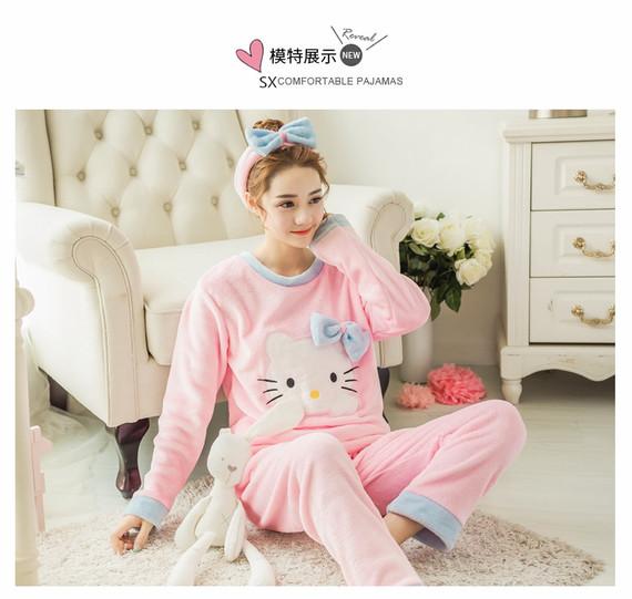 Phim hoạt hình mùa đông đồ ngủ cộng với nhung dày nữ dễ thương sang trọng cashmere phù hợp với dịch vụ nhà để giữ ấm hai mảnh lông cừu san hô pijama nam