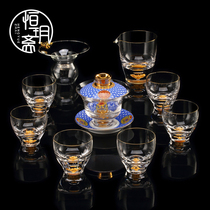 Tea set set household gift high-end heat-resistant glass kung fu simple enamel color court style tea set gift box