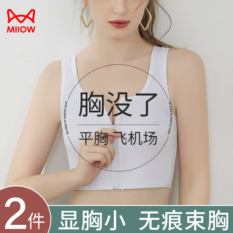 Cat Human Bunch Chest Underwear Women Les Super Flat No Marks Big Chest chests Little Slim Chest Zipper Shockproof Vest Summer Thin-Taobao