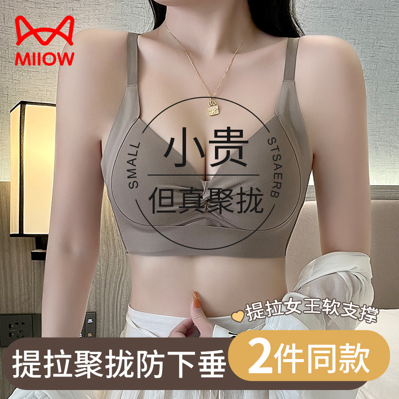 Cat People Lift Princess Cups Underwear women's small breasts gather for autumn and winter for more than half a cup closeted breast anti-sagging bra hood-Taobao