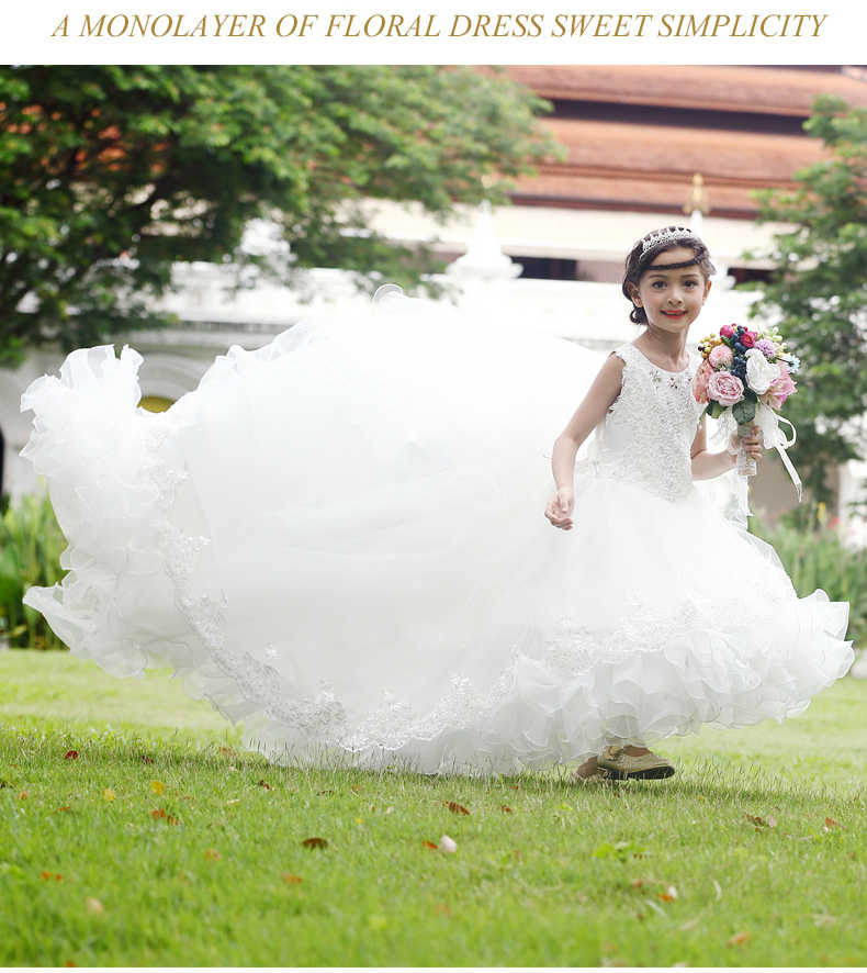 Trang phục đàn piano cô gái ăn mặc công chúa váy hoa cô gái váy trẻ em váy cưới đuôi váy Giáng váy hiệu suất váy đầm thu đông cao cấp bé gái