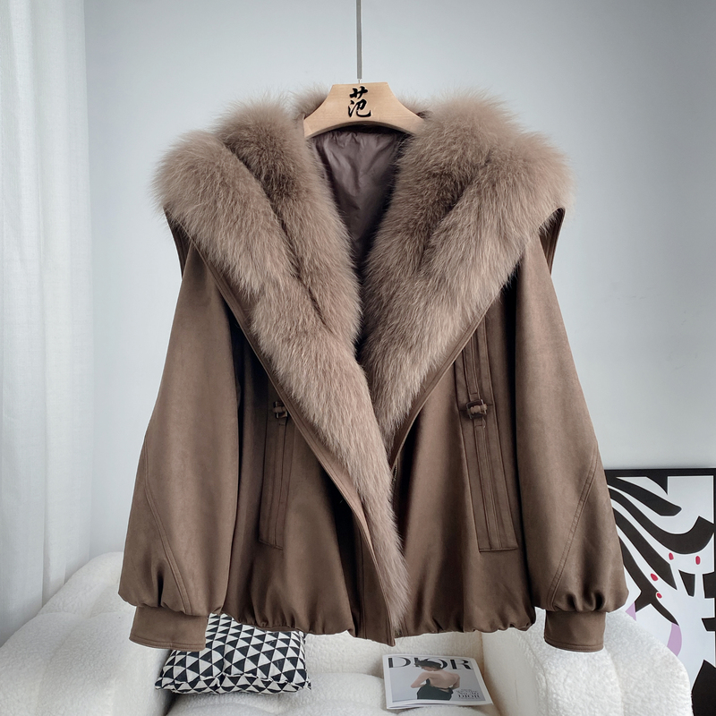 Imported Fox Fur Coat for Women, Mid-Length, 2026 Winter, New Haining Style, Navy Collar, down Jacket, Young Imported Fox Fur Coat for Women, Mid-Length, 2026 Winter, New Haining Style, Navy Collar, down Jacket, Young
