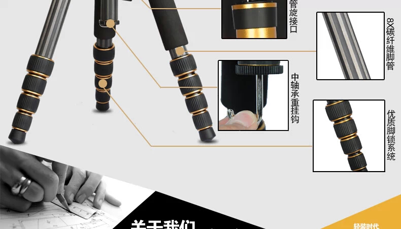 Chân máy bằng sợi carbon Q666c thời kỳ nhẹ cho bộ ba chân máy ảnh kỹ thuật số Canon Nikon SLR - Phụ kiện máy ảnh DSLR / đơn balo máy ảnh benro