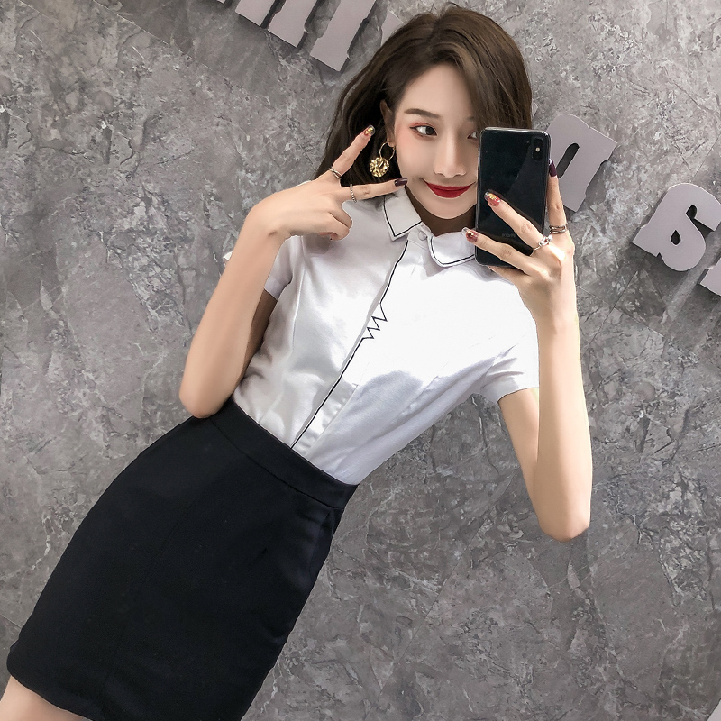 Temperament White Shirt Woman 2022 New College Student Fashion Blouse Work Wear Professional Cover Skirt Short Sleeve Positive Dress Woman