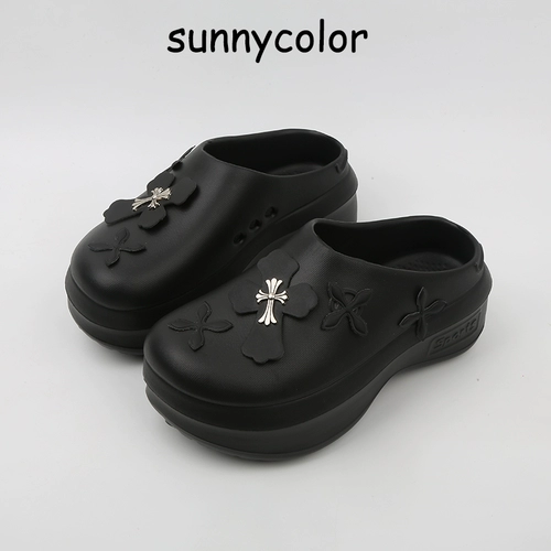 SUNNY COLOR Tide, нескользящие женские тапочки, трендовые тапочки в стиле Crocs на платформе, увеличивают рост, закрытый носок, подходят для носки на улице