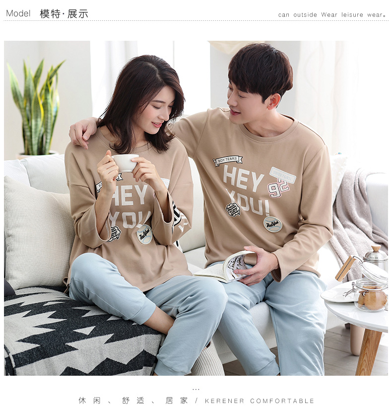 Có thể là người đàn ông giản dị và phụ nữ đồ ngủ cotton dài tay mùa xuân và mùa thu mới thời trang vài nhà dịch vụ bông phù hợp với đồ ngủ đẹp