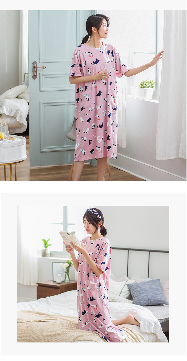Có thể là đồ ngủ nữ cotton mùa hè dễ thương in phim hoạt hình ngắn tay rộng rãi áo ngủ cotton kích thước lớn đầm mặc nhà thoải mái