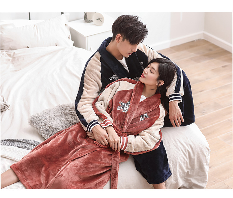 [Fold] mùa thu và mùa đông vài bộ đồ ngủ lông cừu san hô dày Hàn Quốc áo ngủ phụ nữ thời trang ấm áp áo choàng dài nam đầm ngủ nữ