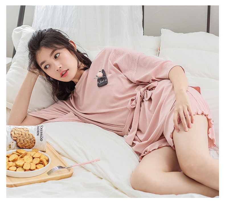 Có thể là trẻ em mùa hè dệt kim cotton cha mẹ và con mặc đồ ngủ màu rắn ngắn tay quần short lỏng ladies big trẻ em của dịch vụ nhà phù hợp với bộ gia đình thu đông đẹp