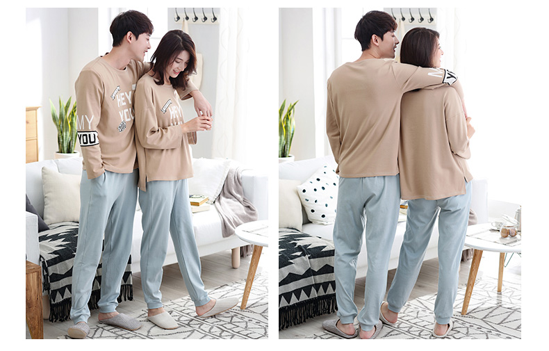 Có thể là người đàn ông giản dị và phụ nữ đồ ngủ cotton dài tay mùa xuân và mùa thu mới thời trang vài nhà dịch vụ bông phù hợp với đồ ngủ đẹp