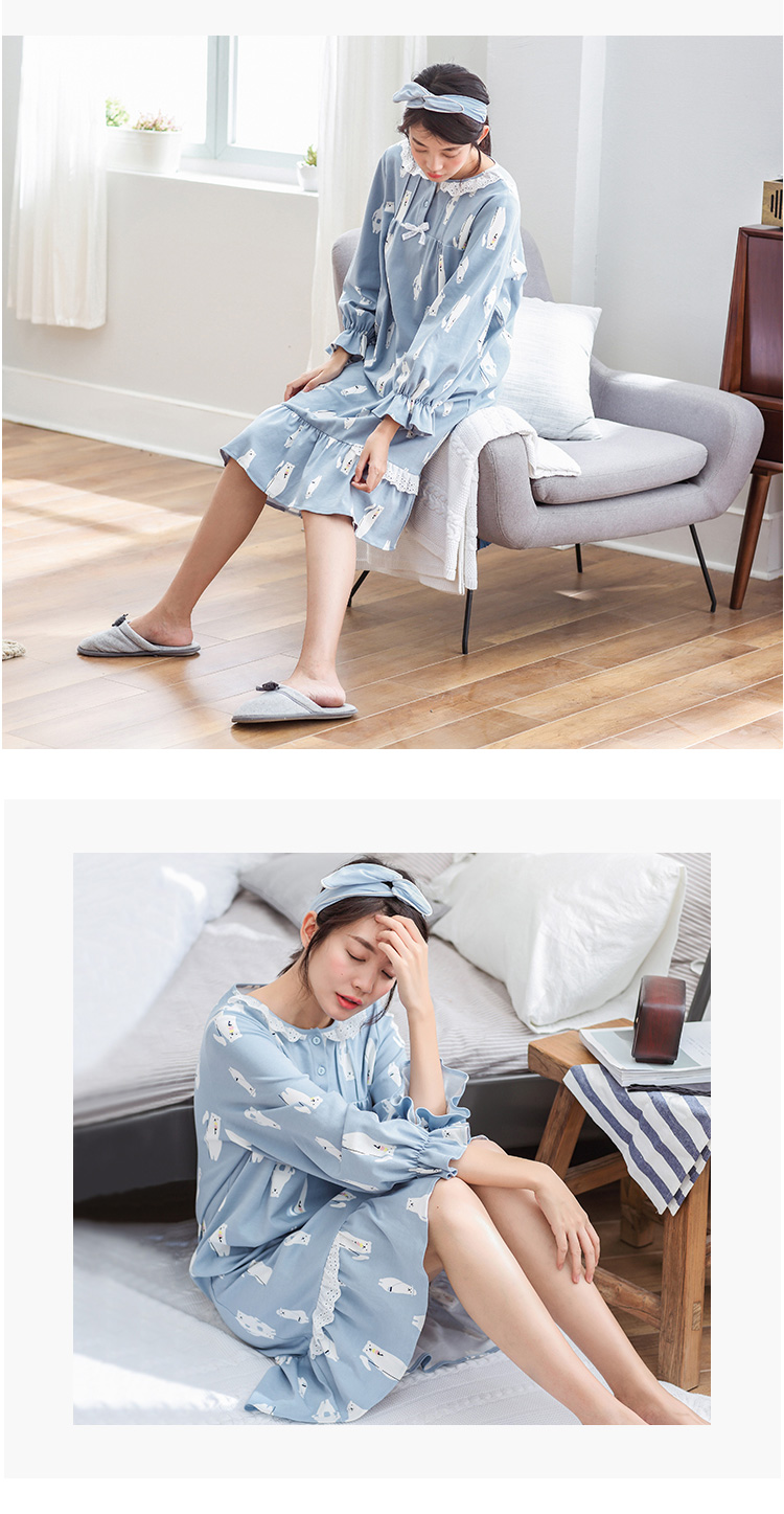 Dễ thương mùa xuân và mùa thu phụ nữ cotton dài tay đồ ngủ ngọt ngào dễ thương phim hoạt hình váy ngủ lỏng kích thước lớn bông dịch vụ nhà đồ bộ mặc nhà cao cấp