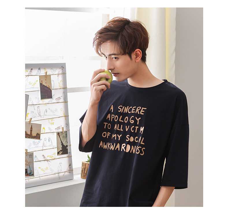 Có thể là mùa hè bông vài đồ ngủ nhà quần áo nữ Hàn Quốc phiên bản của ngắn- tay cắt quần người đàn ông của bông dịch vụ nhà phù hợp với đồ bộ ống rộng