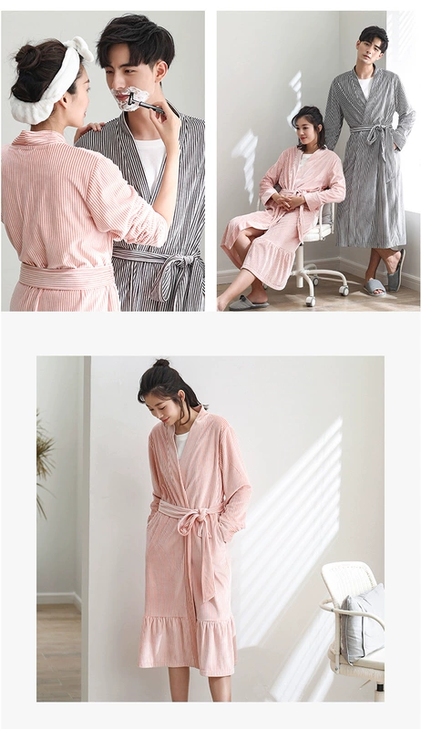 Dễ thương mùa thu và mùa đông đôi flannel áo choàng lông san hô lông cừu dịch vụ nhà đồ ngủ dài tay nam và áo choàng tắm của phụ nữ áo ngủ nữ
