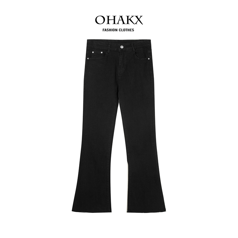 Black Micro Lao Jeans Woman Spring Autumn High Waist Display Slim hot girl horseshoe pants small elastic hair side trumpeter pants-Taobao